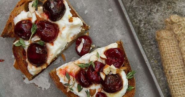 Honey-Roasted Cherry and Lemon Ricotta Toast