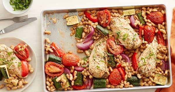 Tuscan Chicken Breasts and Vegetables Sheet-Pan Dinner