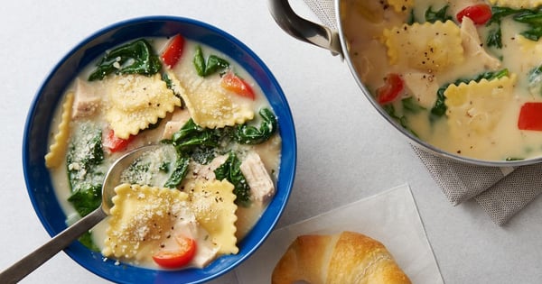 One-Pot Creamy Tuscan Ravioli Soup