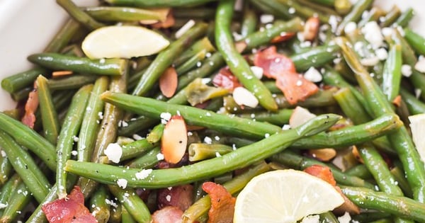 Lemon Butter Green Beans with Toasted Almonds Bacon & Feta