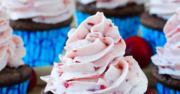 Double Chocolate Cupcakes with Cherry Mascarpone Frosting