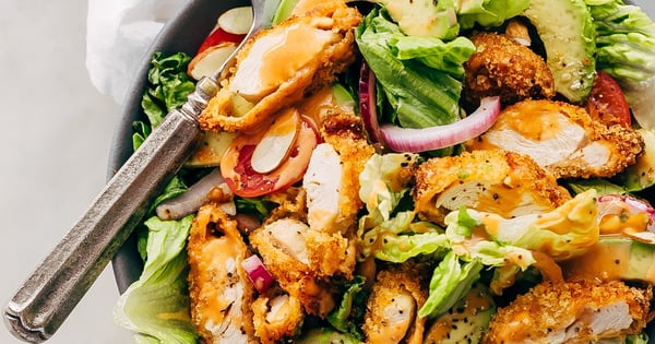 Crispy Chicken Salad with Sriracha Honey BBQ Dressing