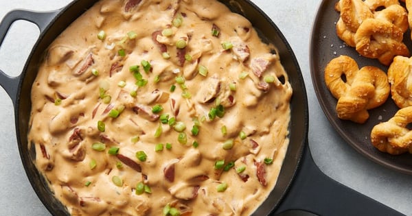 Beer Cheese Brat Dip with Pretzel Bites