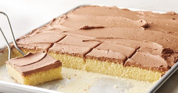 Yellow Sheet Cake with Chocolate Buttercream Frosting