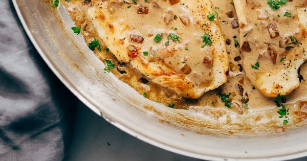 Skillet Chicken in Balsamic Caramelized Onion Cream Sauce