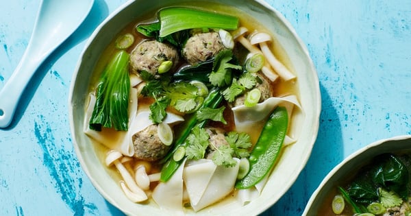 Wonton Soup with Mushroom-Zucchini "Meatballs"