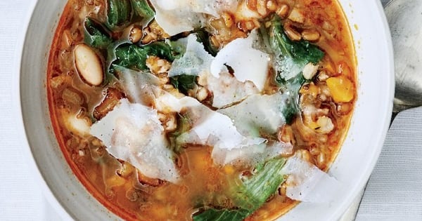 Toasted Spelt Soup with Escarole and White Beans