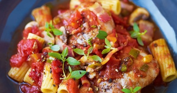 Chicken Cacciatore with Harissa, Bacon, and Rosemary