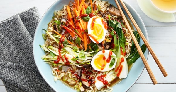 Quick Pork Ramen with Carrots, Zucchini, and Bok Choy