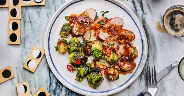 Chile-Marinated Pork with Vietnamese Brussels Sprouts