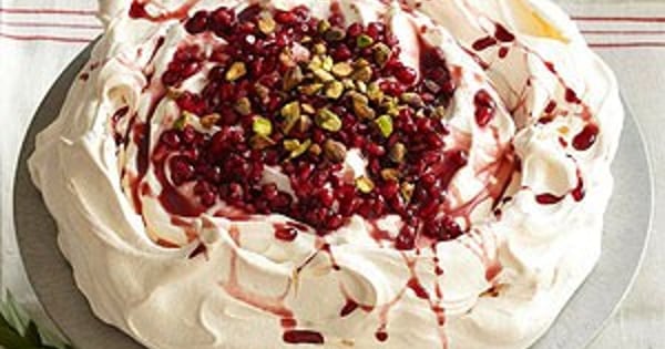 Pomegranate Pavlova with Pistachios and Honey