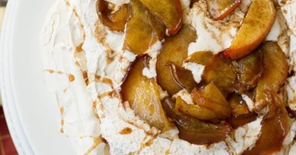Fall Pavlova with Caramelized Apples and Cinnamon Whipped Cream