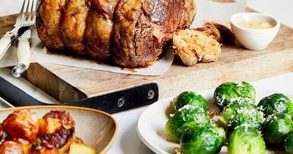 Roast Rib of Beef with Butter Brussels Sprouts