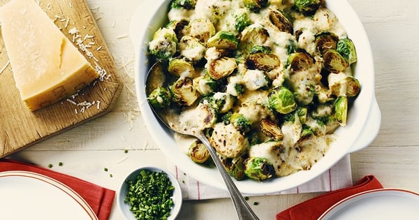 Two-Step Crispy Brussels Sprouts Au Gratin