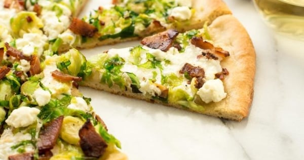Brussels Sprouts, Bacon, and Goat Cheese Pizza