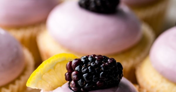 Lemon Cupcakes with Blackberry Cream Cheese Frosting