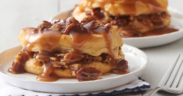 Pecan Praline-Stuffed Breakfast Biscuit Sandwiches