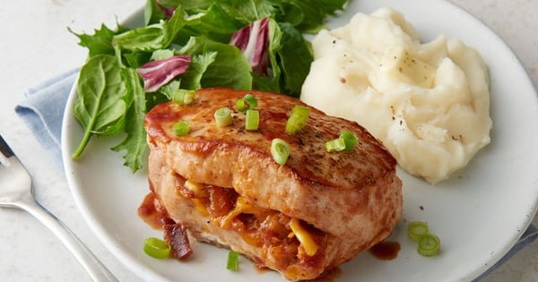BBQ Bacon Cheddar-Stuffed Pork Chops