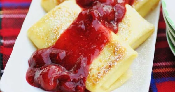 Cheese Blintzes with Mixed Berry Sauce