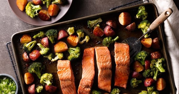 Asian Salmon with Potatoes and Broccoli Sheet-Pan Dinner