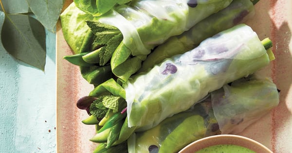 Avocado and snap pea salad rolls