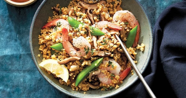 Millet, mushroom and shrimp bowl