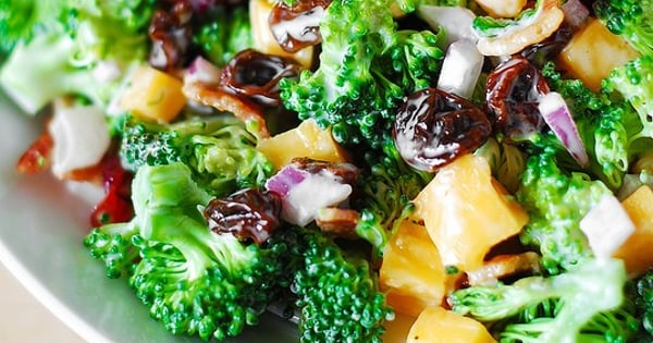 Broccoli Salad with Bacon Raisins and Cheese