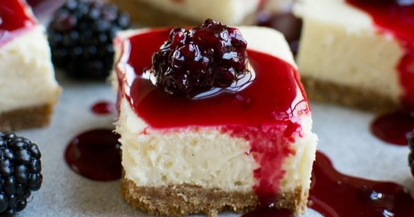 Cheesecake Bars with Blackberry Sauce