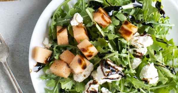 Arugula, Melon and Feta with Balsamic Glaze