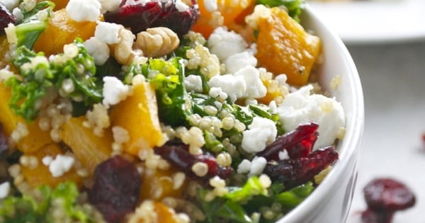 Butternut Squash Quinoa with Kale, Cranberries, Walnuts and Goat Cheese