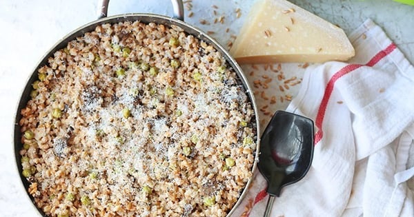 Mushroom and Pea Risotto made with Farro