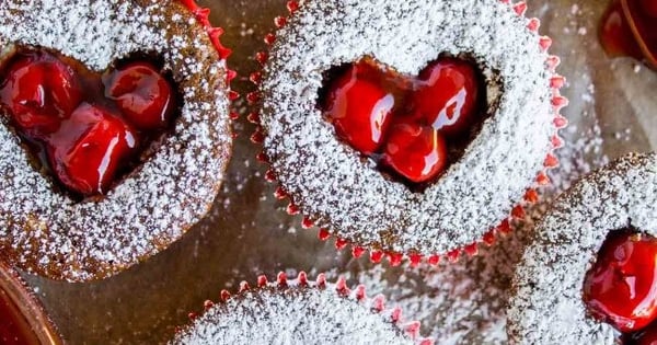 Cheesecake Filled Chocolate Cupcakes with Cherry Hearts