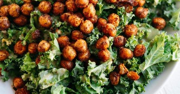 Roasted Chickpea Kale Salad with Tahini Dressing