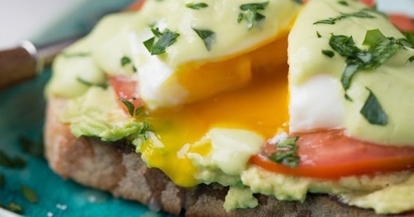 Avocado Toast Eggs Benedict with Avocado Hollandaise