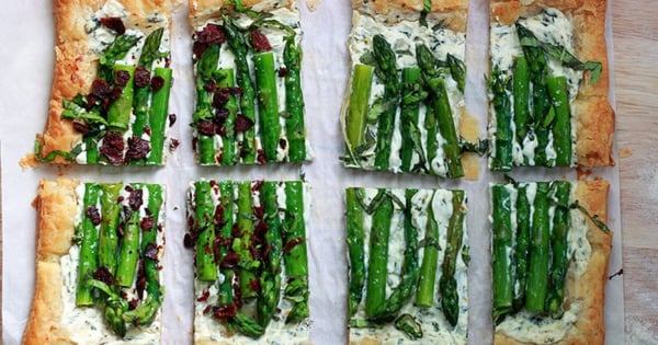 Asparagus, Basil, & Cream Cheese Tart with Optional Bacon