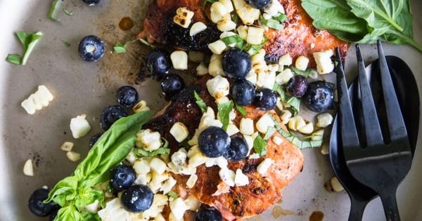 Wild Salmon with Blueberry Roasted Corn Salsa