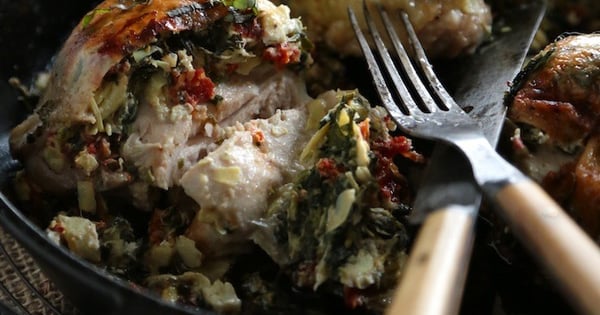 30 Minute Sun Dried Tomato Spinach Stuffed Chicken Thighs