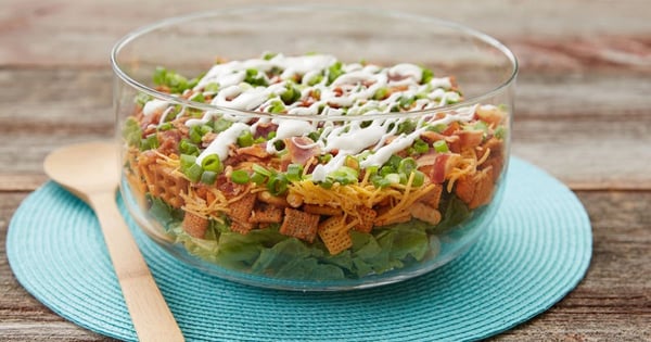 Cheddar Bacon Chicken Ranch Layered Salad