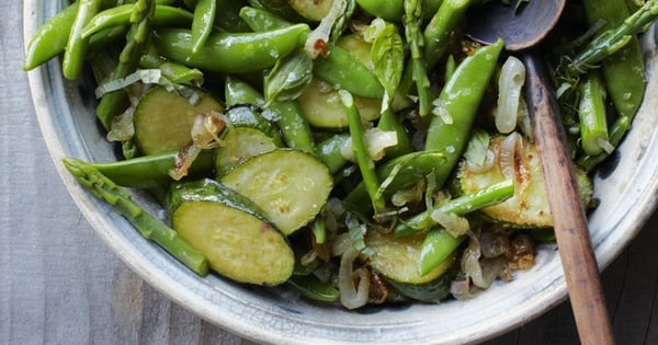 Snap Peas, Asparagus and Zucchini Sauté