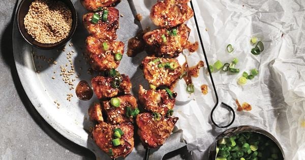 Miso-maple pork tenderloin skewers