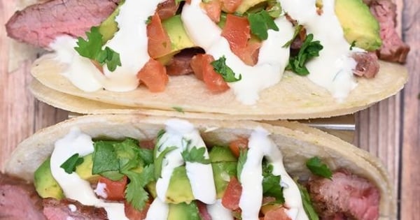 Grilled Flank Steak Tacos with Avocado and Cilantro Lime Crema