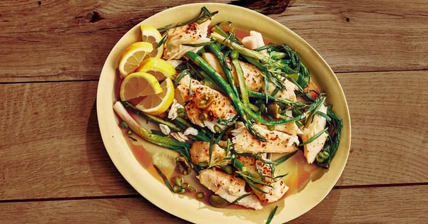 Butter-Roasted Halibut with Asparagus and Olives