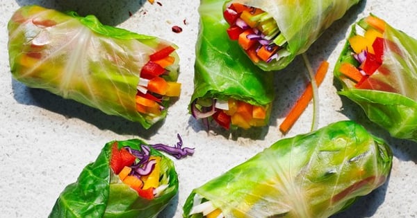 Rainbow summer rolls with a quick satay sauce