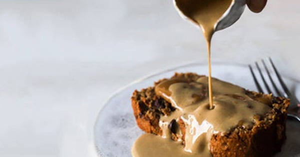 Vegan ginger loaf cake with a caramel sauce