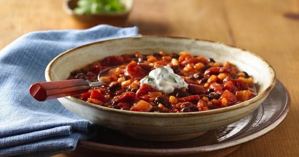 Bean and Barley Chili with Cilantro Sour Cream