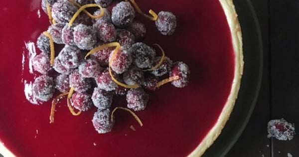 Cheesecake with Cranberry Glaze and Sugared Cranberries