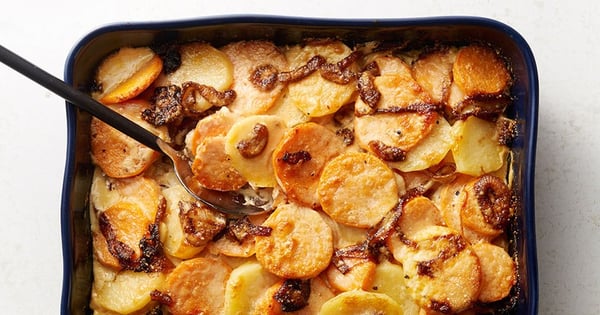 Sweet Potato and Caramelized Onion Gratin
