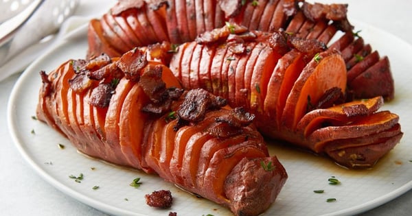 Maple-Bacon Hasselback Sweet Potatoes