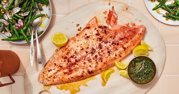 Cold Roast Salmon with Smashed Green Bean Salad