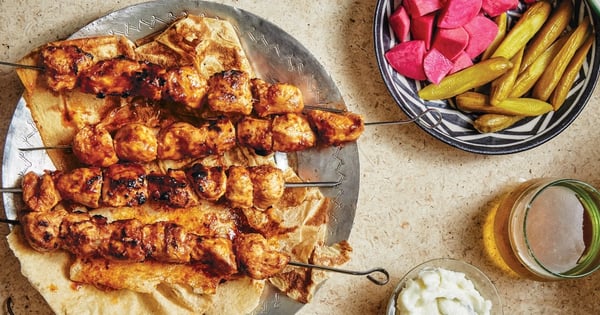 Grilled Chicken Skewers with Toum (Shish Taouk)